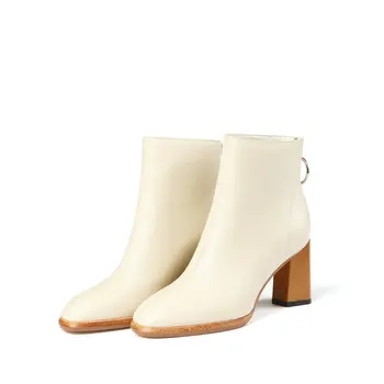 

Chelsea Boots Women Genuine Leather Ankle Boots Autumn Winter Warm High Heels Basic Shoes Woman Side Zipper Short Boots