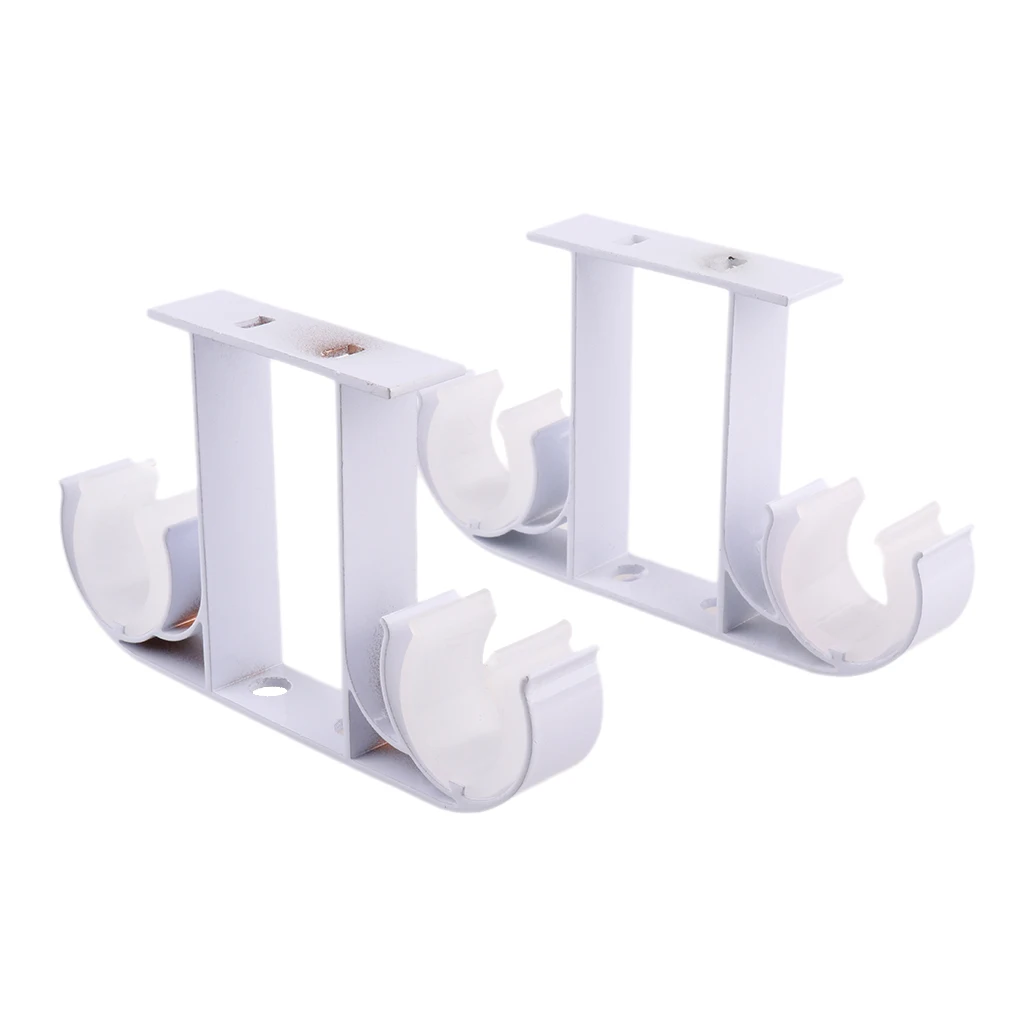 2x Aluminium Alloy Drapery Double Rod Support Bracket Curtain Pole Holder Wall Mounted Brackets