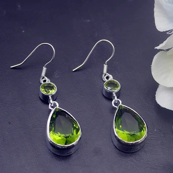 

Hermosa Unique Jewelry Natural Green Peridot Earrings For Women 1 3/4 Inch A821