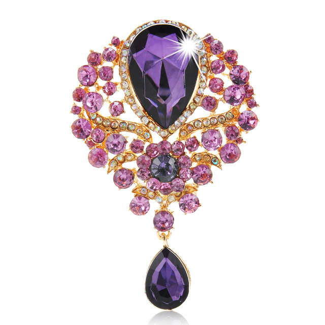 Design Brooches Large Crystal Diamante Rhinestones Teardrop Dangle Wedding Bridal Brooch Pins Accessories Women Jewelry