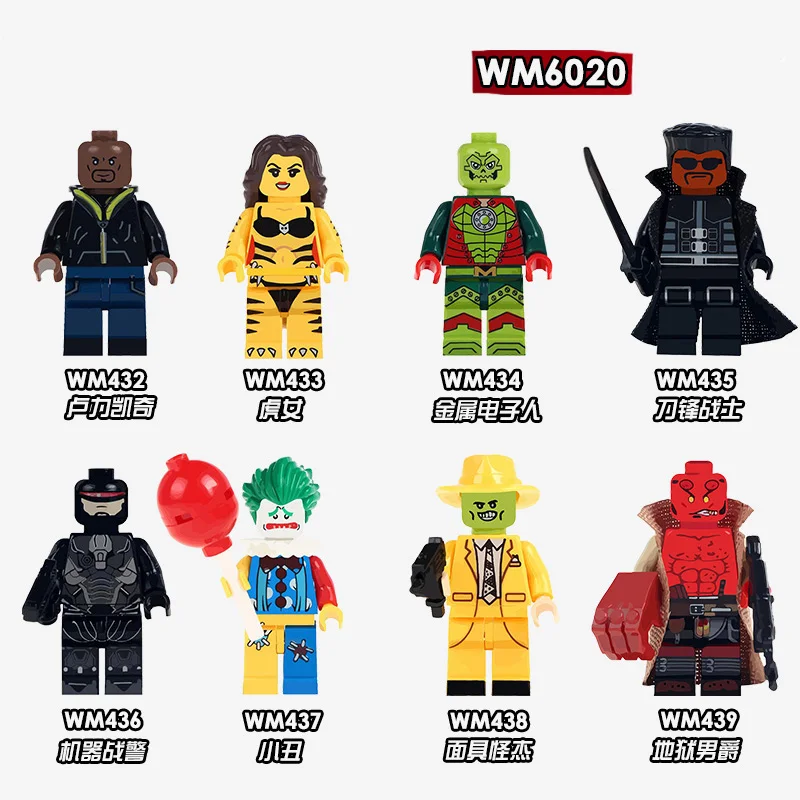 

Building Blocks Super Heroes HellBoy Joker Metallo Stripper Thuderbolts Luke Cage The Mask Fixer Cage Blade Children Toys WM6020