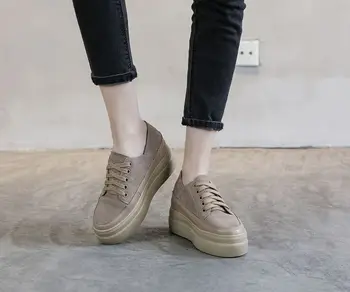 

Women Casual Shoes 2019 New Autumn Lace-Up Height Increasing Wedge Shoes Genuine Leather Women Sneakers Platforms Shoes