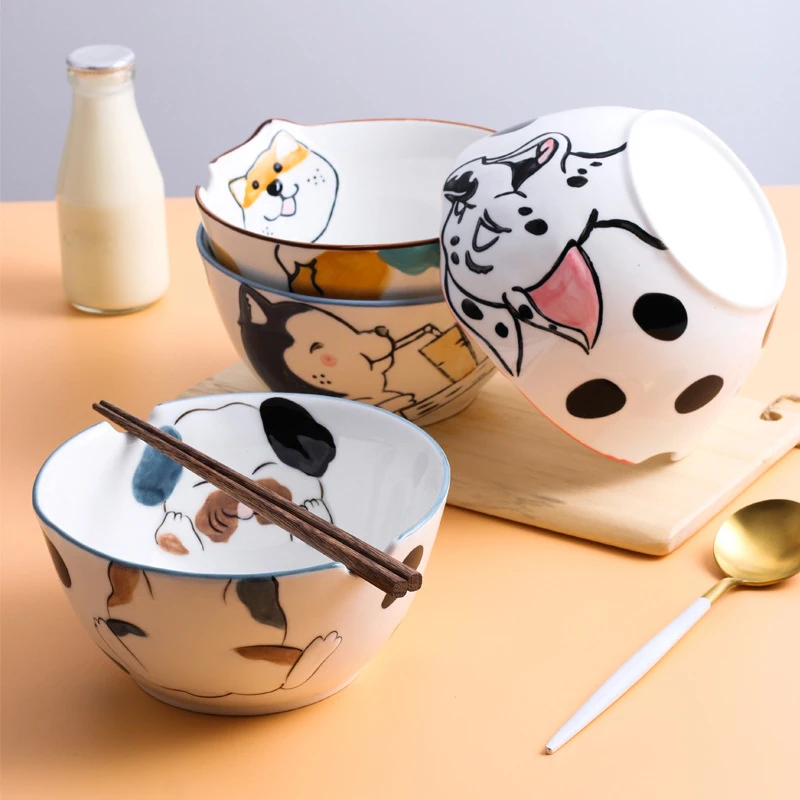 Керамическая миска Jingdezhen в форме животного из мультфильма, миска для супа, миска для риса, дизайн, палочки для еды, вилка, круглая глубокая миска