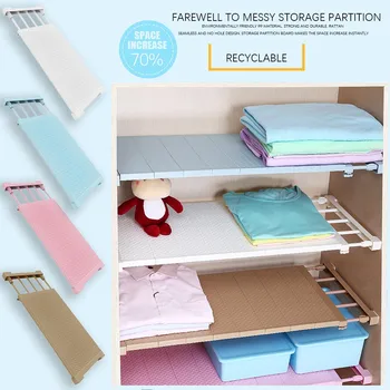 

1pc Closet Organizer Storage Shelf Retractable Wardrobe Storage Layered Partitions Free Of Perforated Wall Racks