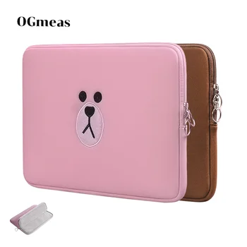 

Laptop Bag 11 13 15.6 Inch for Macbook Air Pro 11 13 15 Tablet Case Cartoon Bag Sleeve Computer Pocket Cute Brown Pink Bear
