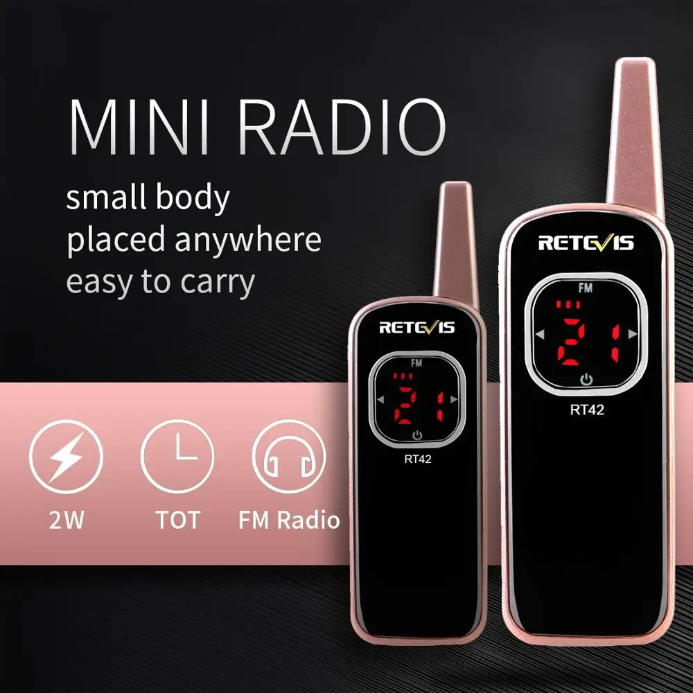 2pcs Retevis RT642/RT42 Mini Walkie Talkie PMR Radio PMR446 FRS FM Radio Rechargeable Portable Two Way Radio Handy Walkie-Talkie