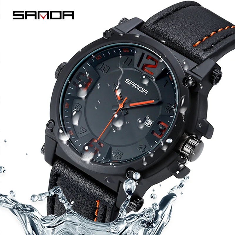 

New Fashion SANDA Men Watches Date Military Sport Male Clock Blue Leather Business Quartz Wristwatch relogio masculino