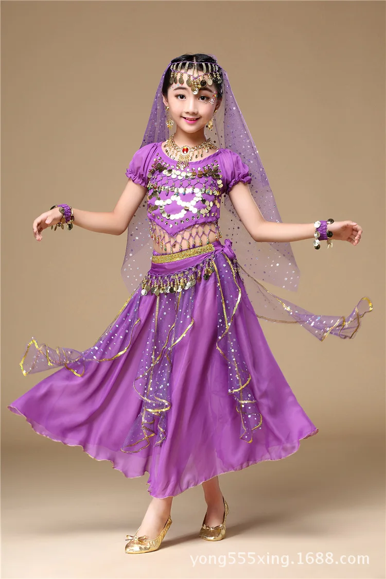 2PCS5 5 Colors Children's Day Belly Dance Stage Performance Baby Girl Kid Suit Oriental Indian Sequin Belly Costume Top Skirt Costume - Цвет: 2PCS5