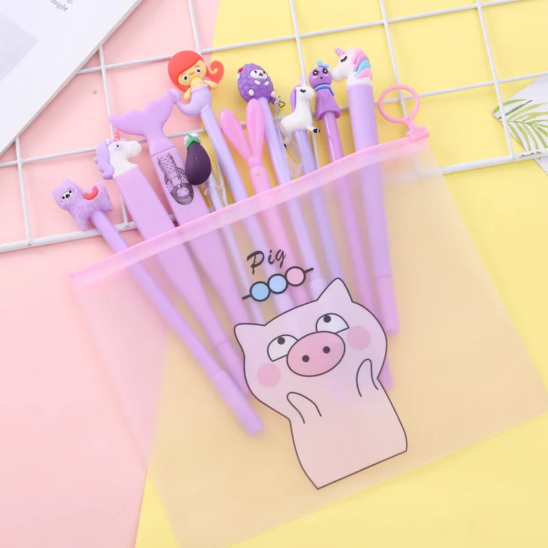 

High Quality 10pcs Cute Pig Black Colored Gel Pens Student Signature Pen School Supplies Stationery Pen Children Presents