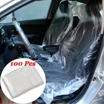 

100PCS Disposable Plastic Car Seat Covers Protectors Mechanic Valet Roll Clear