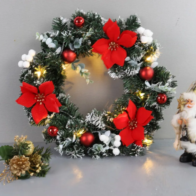 Christmas Wreath With Battery Powered LED Light String Front Door Hanging Garland Holiday Home Decor Ship US