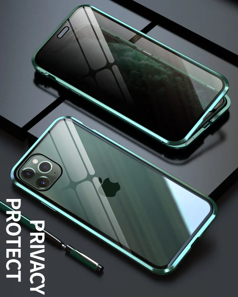 Противоскользящий металлический чехол для телефона для iPhone 11 Pro Max, защита от шпиона, 360 закаленное стекло, чехол для iPhone 11Pro, защитный чехол