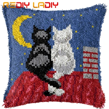 

Latch Hook Kit Make Your Own Cushion Two Moon Cats Printed Canvas Crochet Pillow Case Latch Hook Cushion Cover Hobby & Crafts