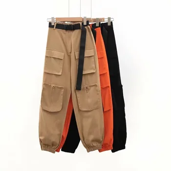 

New style belt fashionable loose-pocket trousers