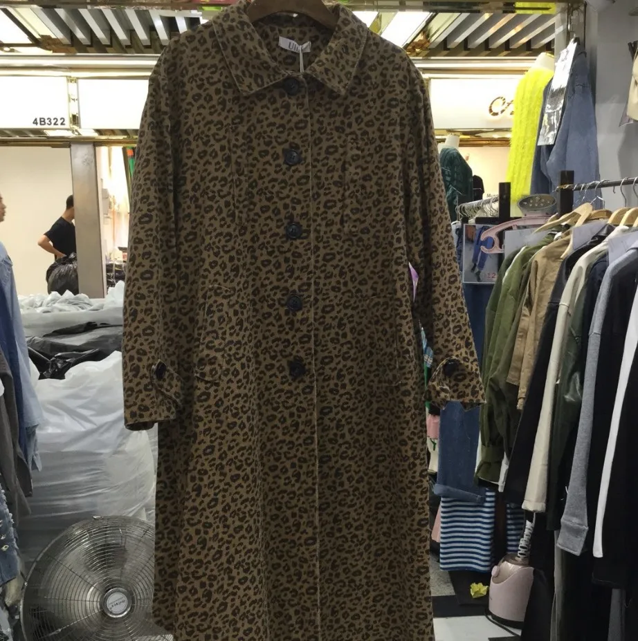 Spring Autumn South Korea New Leopard Print Windbreaker Single Breasted Long Coat Women's Windbreaker Plus Size Women Coat