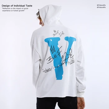 

2019 Tide Brand New Character Portrait Men Hoodies Classic Big V Letter Print Pullover Streetwear Personality Loose Sweatshirt