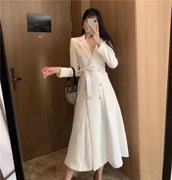 

Women Dress 2020 Spring Autumn New Retro Double Breasted Medium-length Dress Business Dresses Ropa Mujer