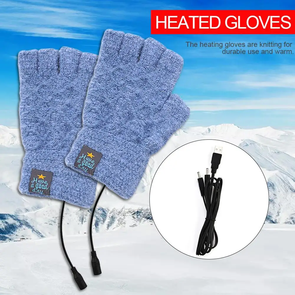 

Men's and Women's USB Heated Knitting Gloves USB Hand Warmers Winter Warm Half Fingerless Mitten for Home Daily Camping Work