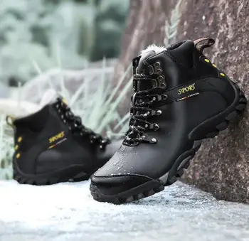 

boots snow Men's winter Genuine Leather lace-up Non-slip oxford fashion high-top falt heel Martin boots