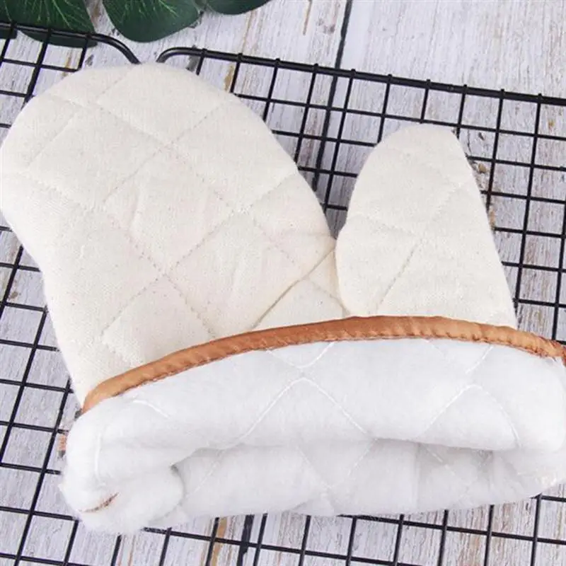 2pcs White Cotton Cloth Non-slip Heat Resistant Gloves Kitchen Oven Mitt Cooking Tools for Home Restaurant