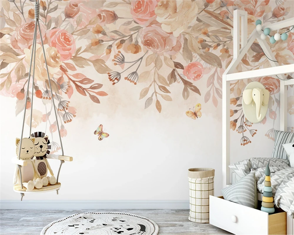 

beibehang Custom modern hand painted nordic elegant floral mural pastoral flower wall paper papel de parede 3d wallpaper