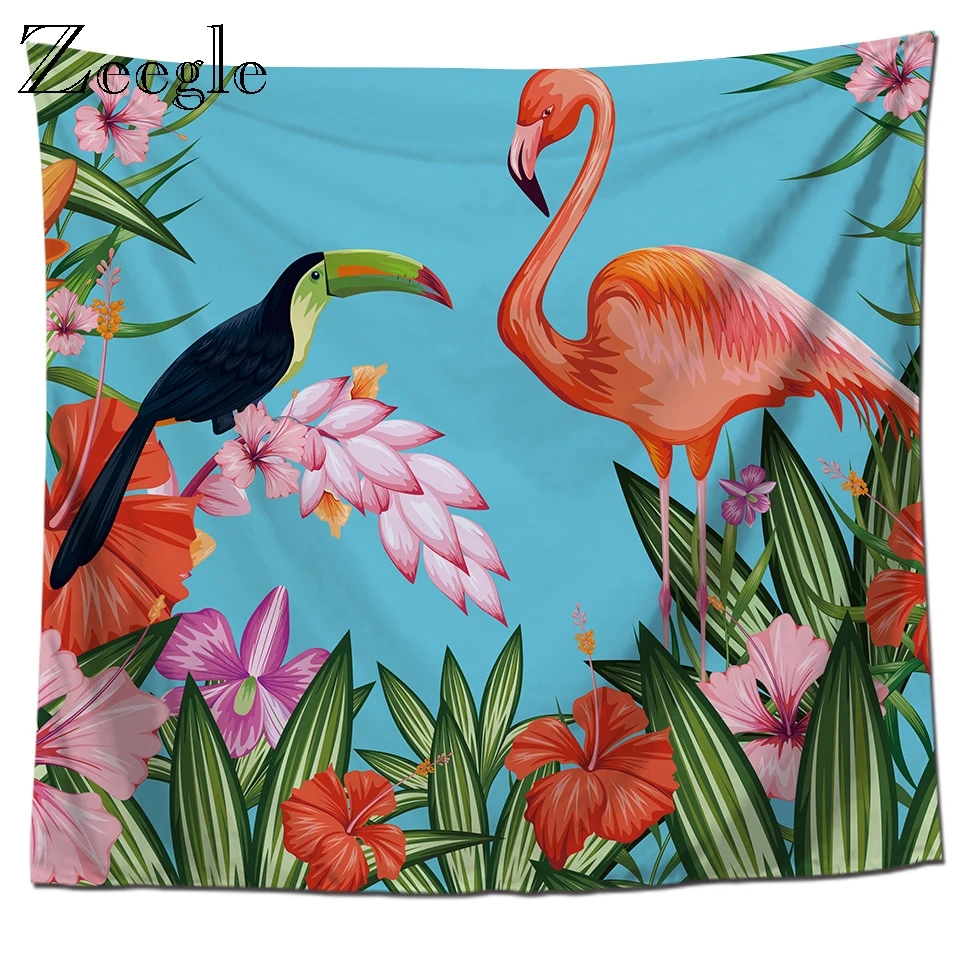 Zeegle 3D Printed Tapestry Flower Birds Pattern Wall Hanging Elegant Boho Hippie Tapestries Nordic Home Decor