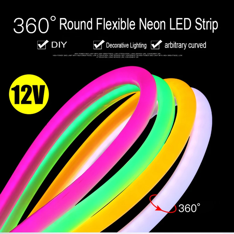 

Hotest Superbright Led Neon Strip lights Flexible 360 degrees 14mm 12V IP67 Waterproof 2835 120Led/m Ribbon Led Neon Light Strip