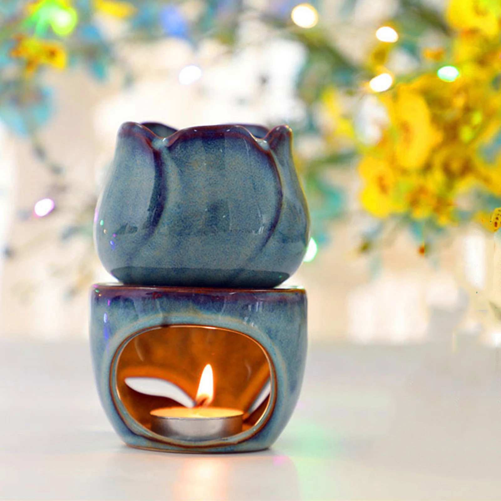 Bruciatori di incenso in ceramica a forma di tulipani aromaterapia stufa a olio candela forno, strumenti di fragranza per interni