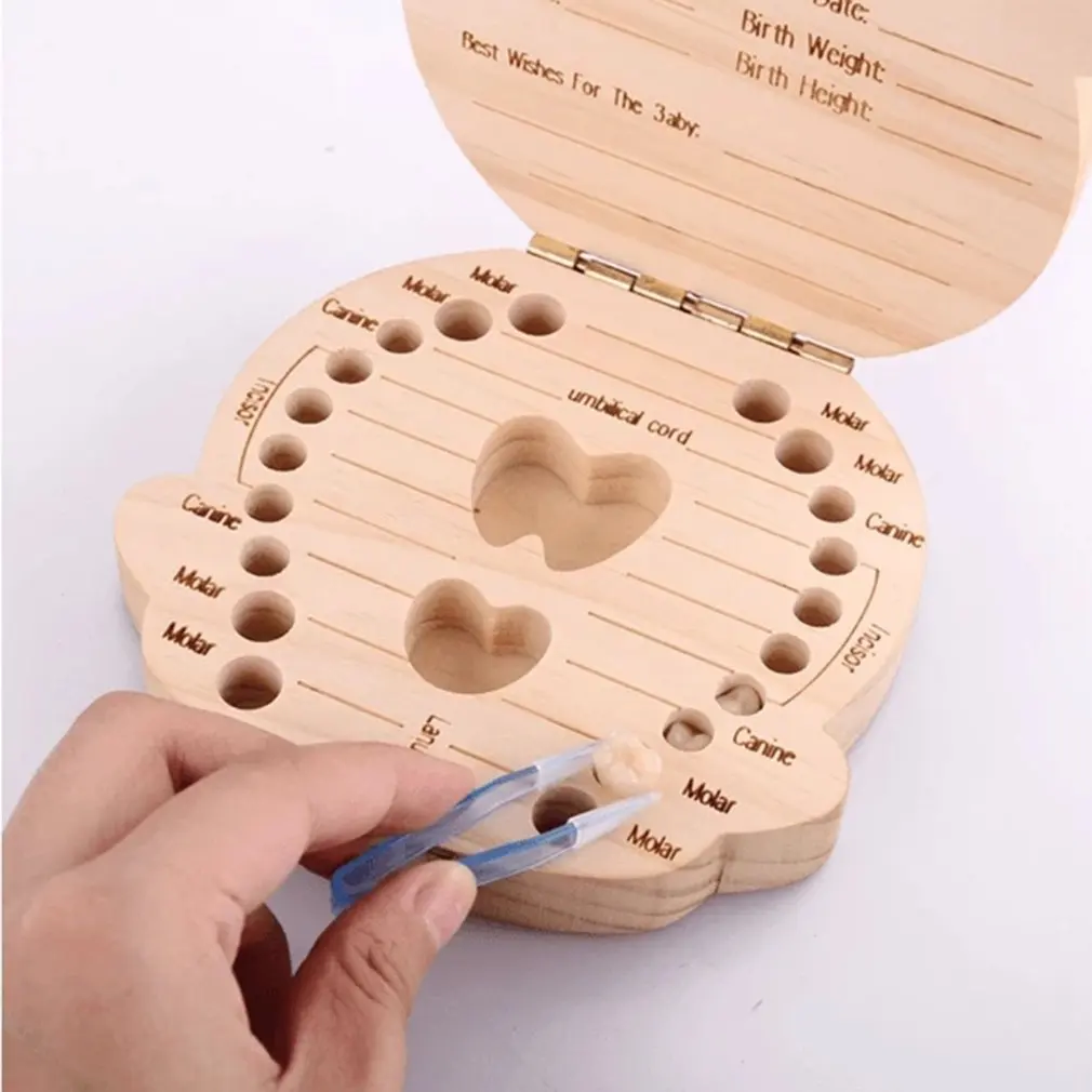 Деревянные детские волосы Лиственные коробка для хранения зубов пуповины коллекция коробка для ребенка Органайзер коробка для молочных зубов деревянный подарок