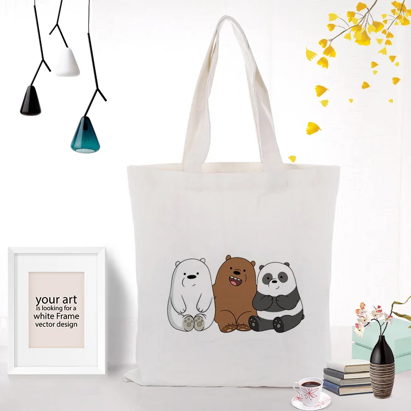 BEAR028 Ледяной медведь мультфильм Мы Голые Медведи Холщовая Сумка для покупок моющаяся Сумка-тоут повседневное использование многоразовая эко-сумка для женщин - Цвет: BEAR028