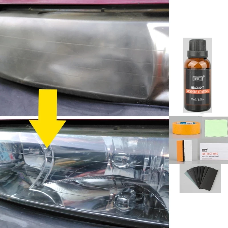 HGKJ DIY Headlight Restoration Polishing Kits Headlamp Clean Paste Systems Car Care Wash Head Lamps Brightener Refurbish Repair