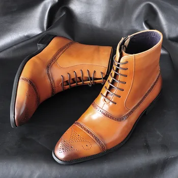 

Merkmak Bullock Men's Boots Winter Men Boots Lace Up Casual Male Leather Shoes High Snow Boot Soft Big Size 39-47 Footwear Flat