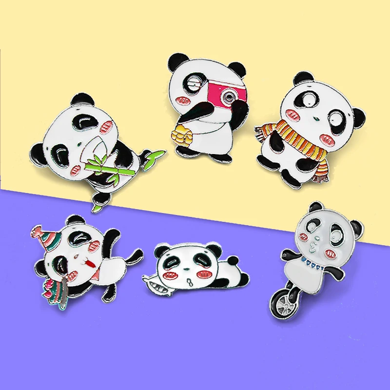 Эмалированные булавки Pandas в виде милых животных Милая брошь панды Бамбуковая для