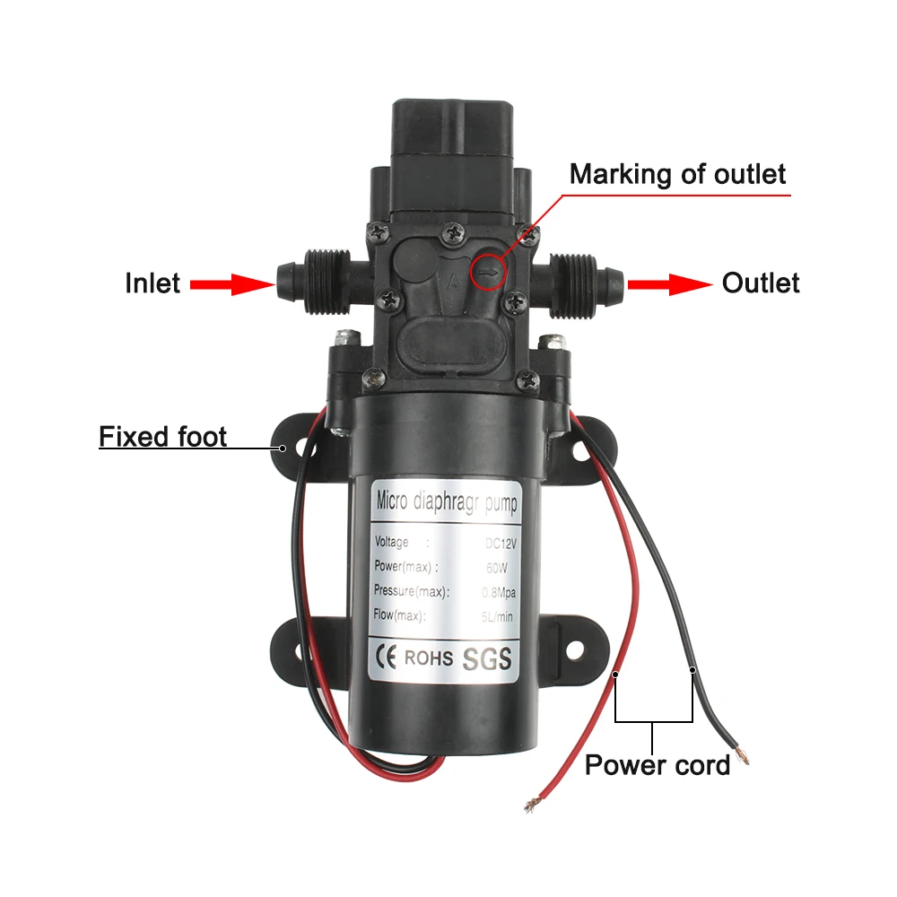 DC12V 60 Вт мембранный насос бытовой самовсасывающий насос спрей полив чистящий насос