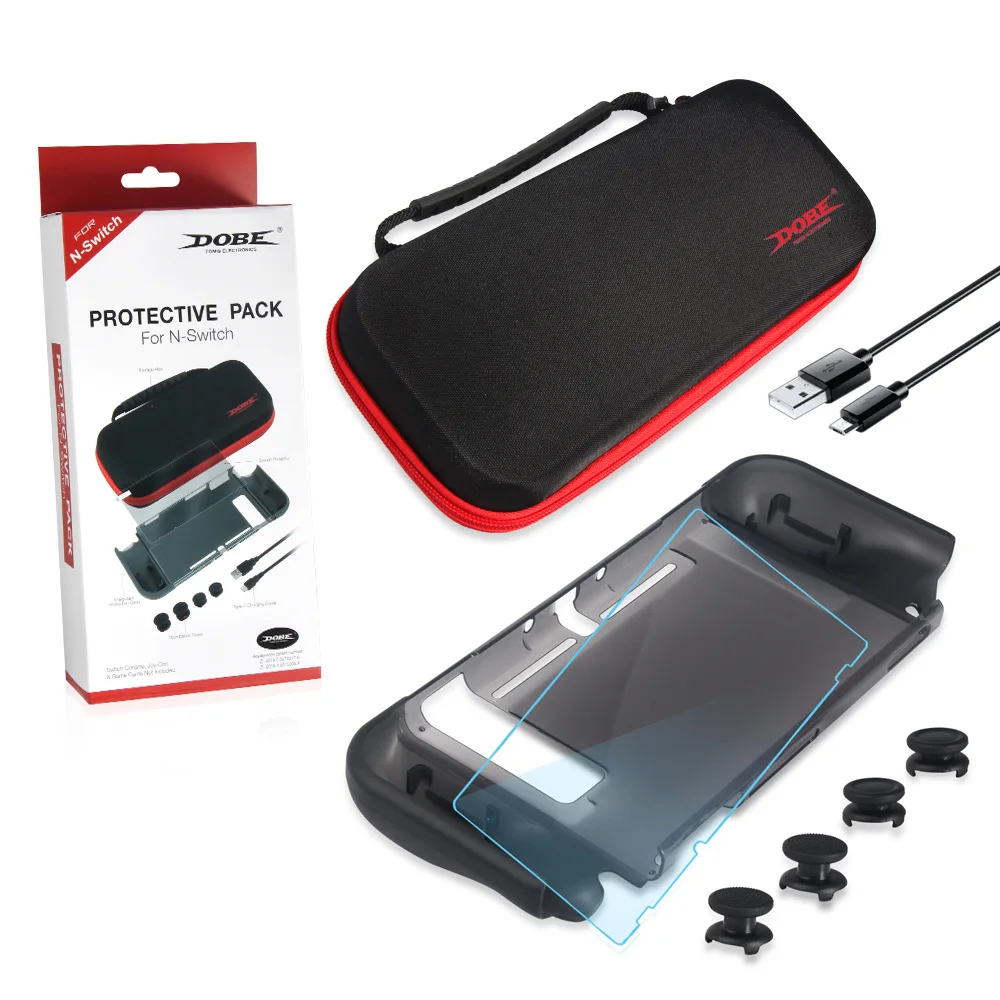 Online Conjunto de protección de Nintendo Switch todo incluido bolsa dura + funda protectora de TPU + membrana templada + Cable de carga + tapa de llave