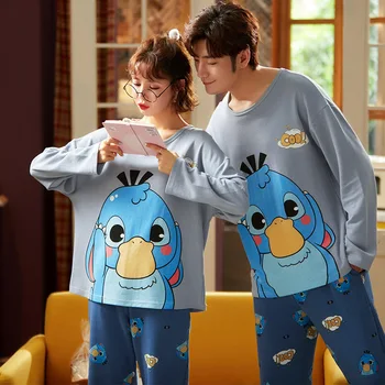 

Hot Sale Fashion Soft Spring Striped Cotton Couple Pijamas Sets Sleepcoat & Trousers Men Women Home Clothings Sleepwear Lovers