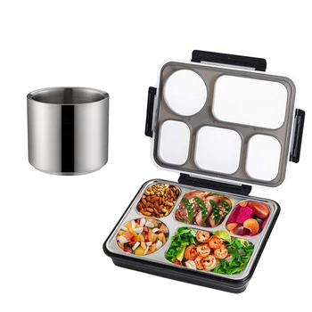 

1 Pcs Lunch Bento Box Insulated Stainless Steel Square with Sealed Compartment & Double Stainless Steel Mug Water Cup