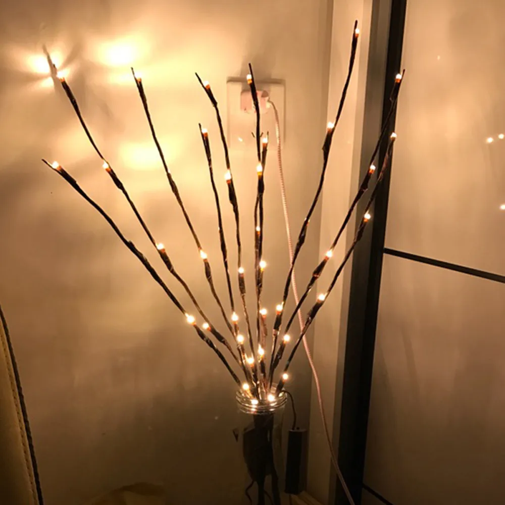 Светодиодный светильник "Ветка ивы" на батарейках, натуральная высокая ваза, наполнитель, ивовая веточка, ветка, украшение для дома на Рождество, 20 лампочек