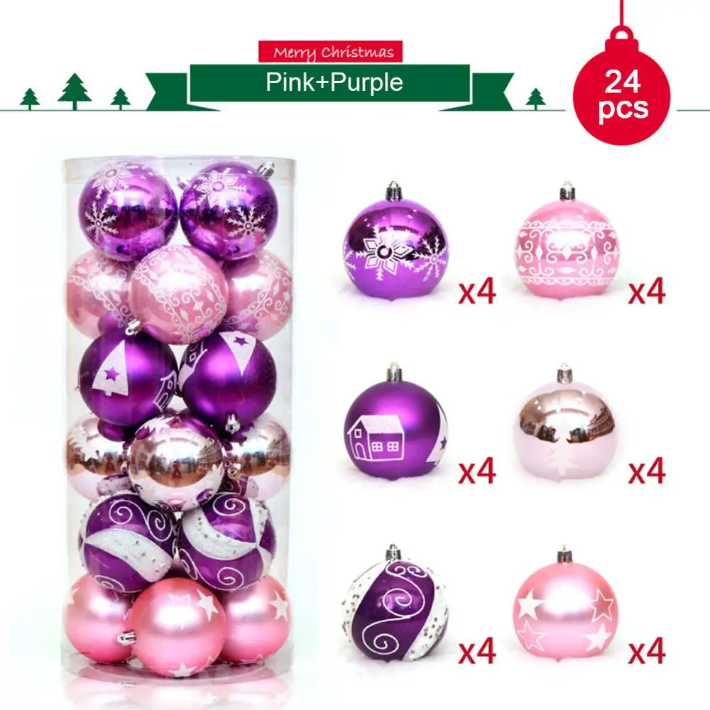 24 шт./лот, цвет 6 см/2,4 дюйма, украшение для рождественской елки, шар, украшения, блестящий шар для украшения дома, украшение для бара и вечеринки - Цвет: 24pcs Pink Purple