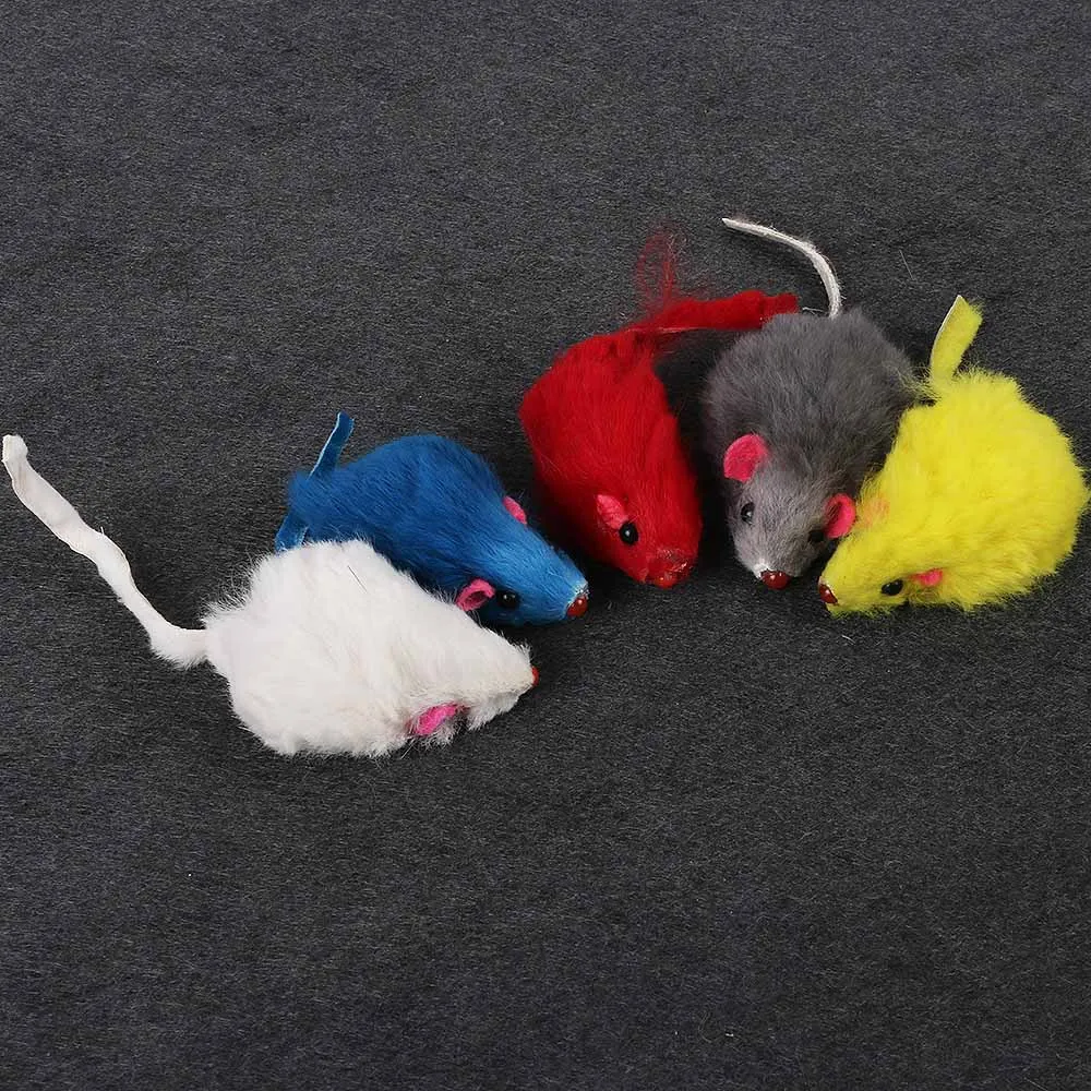 10Pcs Cute Rabbit Fur Fake Mouse Cat Play Toys Mini Funny Simulation Mice Squeak Noise Pet Supplies Kitten Puppy Training Tools