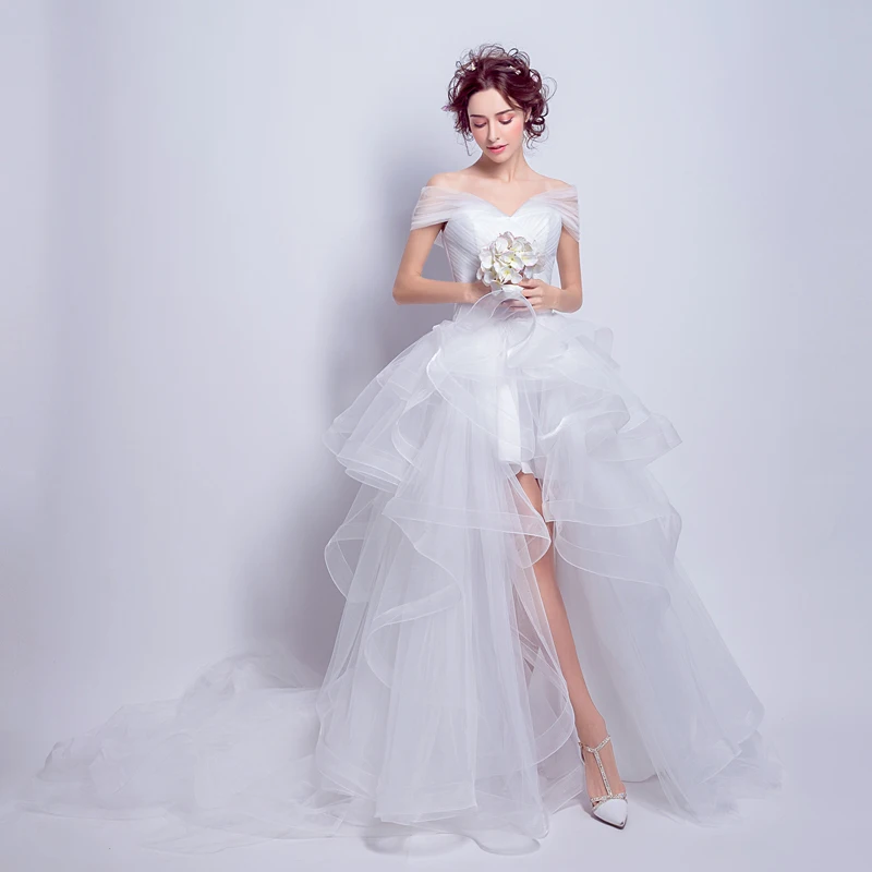 

Wedding Gown 2019High Low Wedding Dresses Lace Appliques Detachable Train Short Front Long Back Wedding Dress Plus Size