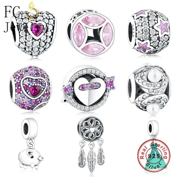 

FC Jewelry Fit Original Brand Charms Bracelets 925 Sterling Silver Dreamcatcher Spirit Feather Beads for DIY Making Berloque
