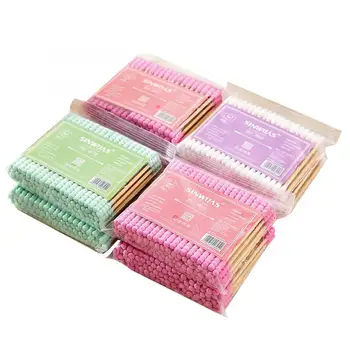 

100pcs Double Head Cotton Swab Women Makeup Remover Cleaning Microbrush For Medical Wood Sticks Nose Ears Cleaning Random color