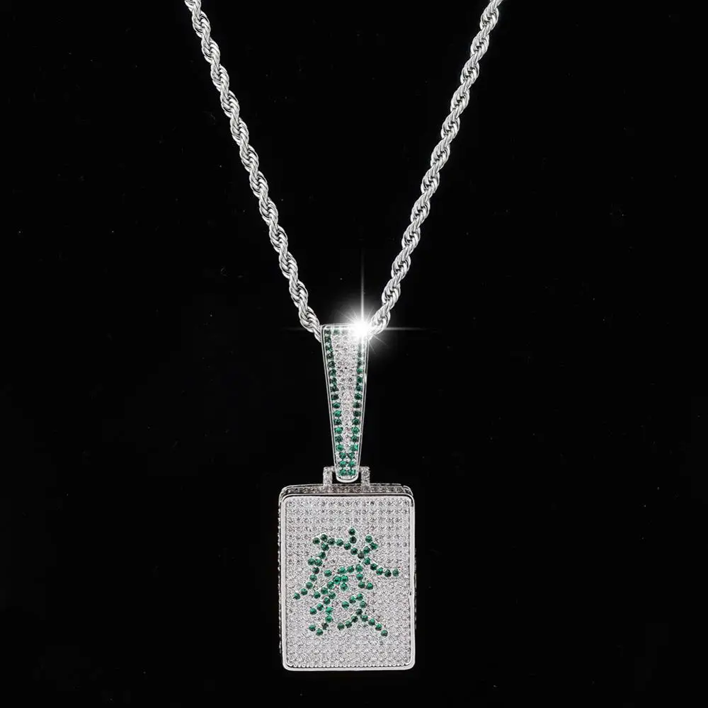 Iced Out кубический циркон Bling китайский фа Маджонг ожерелье и кулон для мужчин и женщин хип хоп ювелирные изделия ожерелья из кубического диоксида циркония для подарков