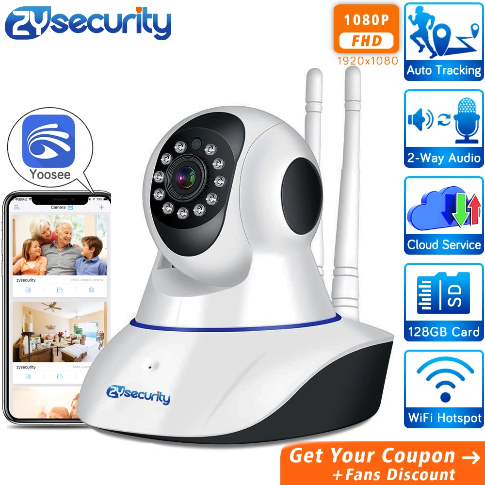 

1080p Wireless Home Security WiFi IP Camera Yoosee Auto Tracking Cloud SD Card Two Way Audio CCTV Surveillance Security Camera