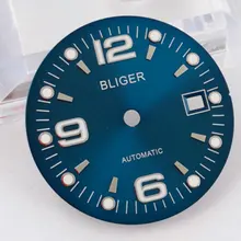 31,5 мм bliger черный синий белый циферблат подходит для 2836 2824 2813 3804 Miyota 82 серии движение