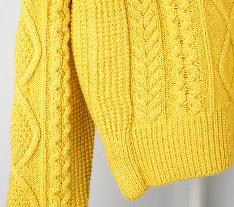 Высококачественная Шерстяная Смесь Винтажный стиль Французский стиль контур грубой вязки свитер джемпер пуловер-женский желтый/бежевый вязаный Топ