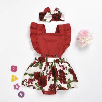 

Girls Clothes Baby Printing Skirt One-piece Garment Headwear Two Piece Suit 2020 Summer baby girl clothes bebes 6-24M