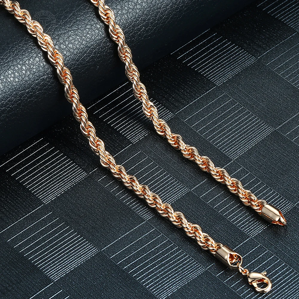 Fashion Jewelry Set for Women 585 Rose Gold Braided Foxtail Bead Link Chain Necklace Bracelet Set Wedding Jewelry Gift CS16A