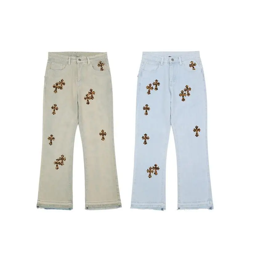 Embroidery Cross Men Baggy Jeans Loose 